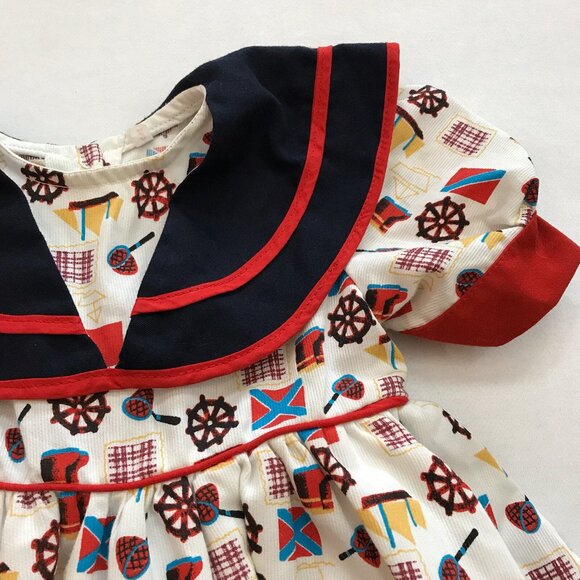 Vintage Toddler Boating Sailing Dress Size 2 Red White Blue Nautical - Picture 3 of 8